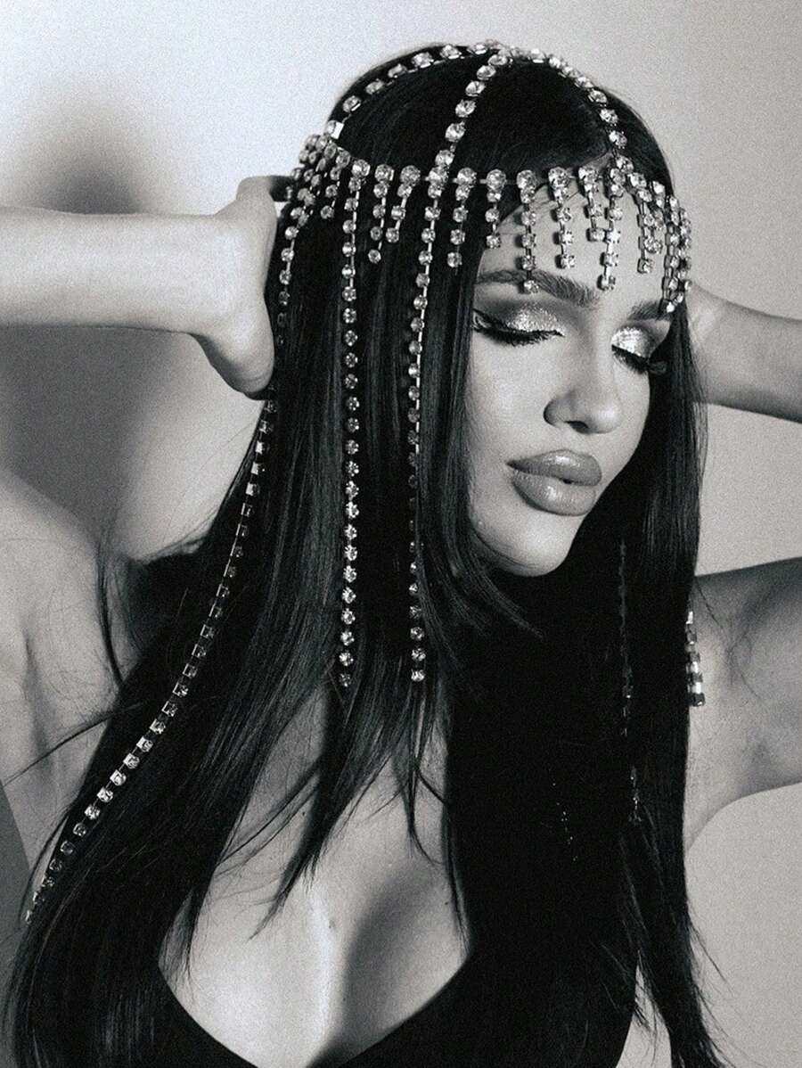 Rhinestone Hair Chain, Tassel Hair Accessory For Women, Suitable For Stage Performance, Halloween - Silver - View 1