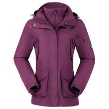 CAMEL CROWN 女士三合一防水防风滑雪服，带抓绒内衬，适合雨雪天气户外活动 - 紫色 - 查看 3