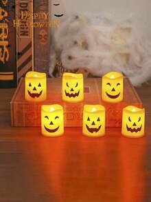 6 件装万圣节电子蜡烛灯装饰烛台氛围灯南瓜灯桌面装饰 - 彩色 - 查看 11