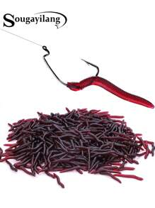 SOUGAYILANG 100 cái Mồi câu cá mềm Giun 4 CM 0,3 G Giun giun đất nhân tạo Mồi sống động như thật - Đỏ - Xem 1
