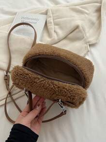 Women's Soft Fluffy Crossbody Bag Fluffy Top Handle Shoulder Bag Fall Winter Handbag Small Plush Furry Bucket Purse