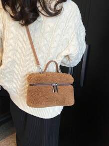Women's Soft Fluffy Crossbody Bag Fluffy Top Handle Shoulder Bag Fall Winter Handbag Small Plush Furry Bucket Purse