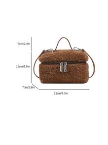 Women's Soft Fluffy Crossbody Bag Fluffy Top Handle Shoulder Bag Fall Winter Handbag Small Plush Furry Bucket Purse