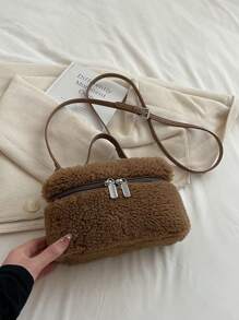 Women's Soft Fluffy Crossbody Bag Fluffy Top Handle Shoulder Bag Fall Winter Handbag Small Plush Furry Bucket Purse