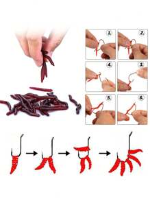 SOUGAYILANG 100 cái Mồi câu cá mềm Giun 4 CM 0,3 G Giun giun đất nhân tạo Mồi sống động như thật - Đỏ - Xem 4