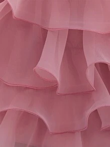 Sequin Multi-Layer Tulle Pageant Gown, Suitable For Party, Flower Girl, Wedding, Without Headband - Dusty Pink - View 7