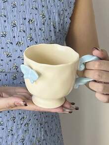 1pc INS风格梦幻3D蝴蝶陶瓷杯釉面扭曲手柄杯家用下午茶/咖啡杯早餐牛奶/麦片杯果汁/冷饮杯礼品杯 - 彩色 - 查看 5