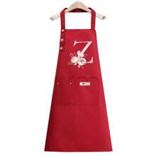 1pc Letter Series Red Base Colorful Letters & Holographic Flower Pattern Cute Heart Printed Apron, Perfect For Parties And Weddings, Made Of Peach Skin Fabric,Kitchen,Bathroom,Home,Household Suppliers-Unique Name Initials Meaning Style - Pink Flowers - View 14