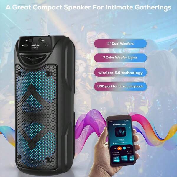 SENBOWE Alto-falante GTS-1550 enorme, dual 3 polegadas, alto-falante para uso externo, luz LED, cartão plugável, USB, conexão de microfone, alto-falante grande para camping, portátil, sem fio, luz colorida 800mAh (Bluetooth: BT ALTO-FALANTE)