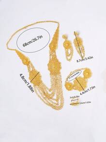 1 Set (2 piezas de aretes, 1 pieza de anillo, 1 pieza de brazalete, 1 pieza de collar) de aleación de cobre bañado en oro de 24K con diseño exagerado de estilo nupcial de Medio Oriente y Dubai para mujeres