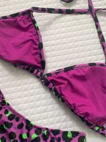 WOMEN'S BIKINI BEACH GLIDING SET - 紫色配豹紋 - 查看 2