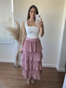4 Layer Pleated Skirt S-1 - Pink - View 1
