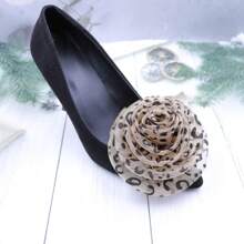 2 chiếc kẹp giày trang trí họa tiết da báo hoa hồng DIY cho giày cao gót - Lưới da báo - Xem 7