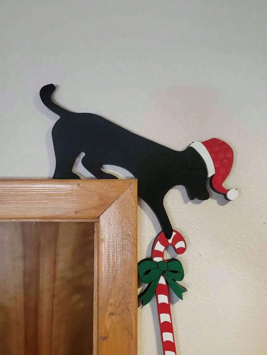 1pc Charming Dog Shape Christmas Door Corner Decoration Rustic Faux
