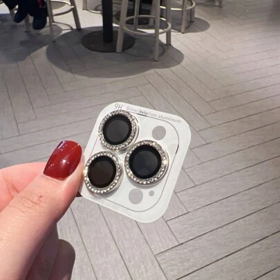 一套闪亮金属玻璃相机镜头保护膜，适用于 17/16/15/14/13/11 Pro Max Plus/12 Mini/15 Pro/14 Pro，女士环形镜头盖