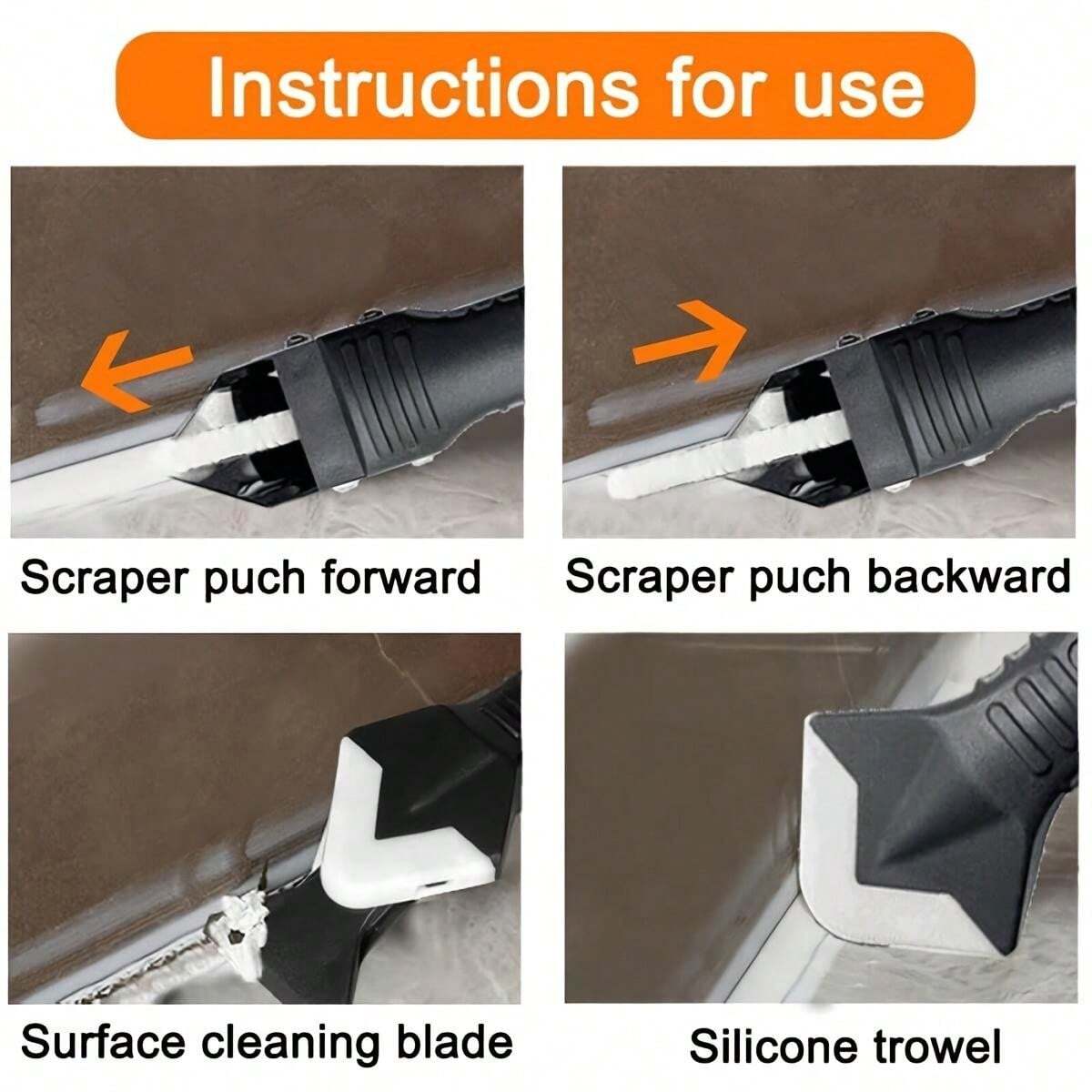 5In1 Silicone Scraper Set Grout Remover, Caulking Tool, Edging