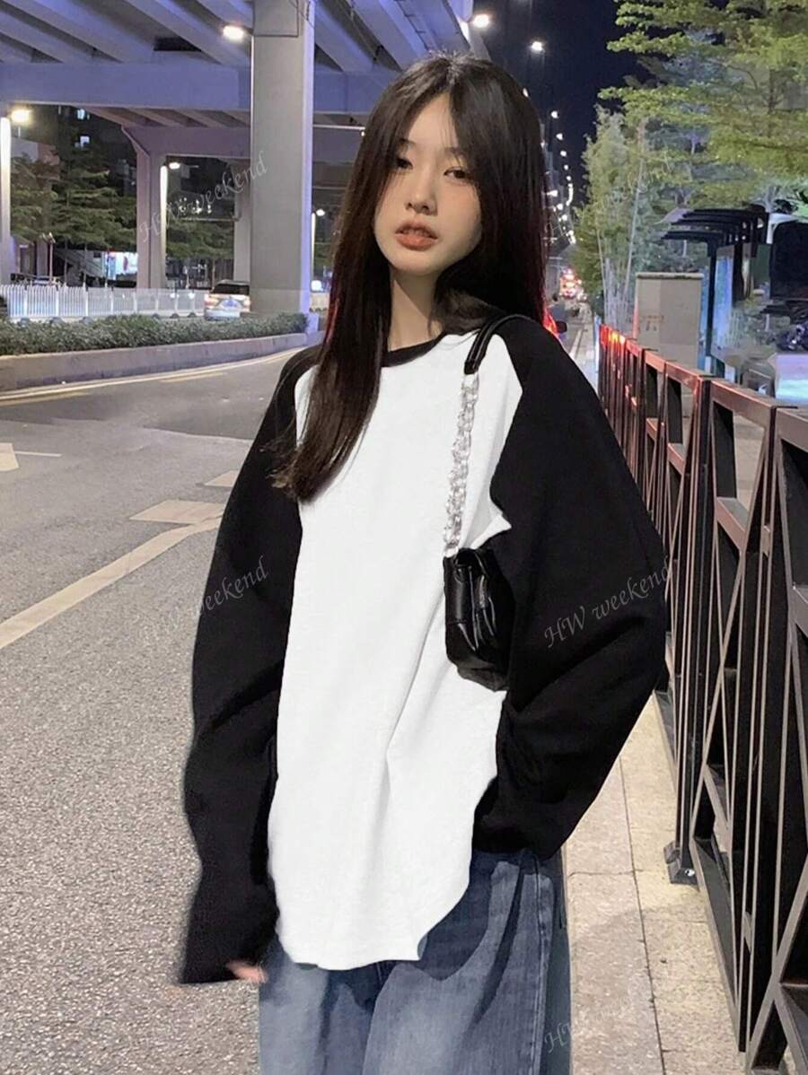 女士休闲甜美可爱少女长袖 T 恤，纯色上衣，适合秋冬季