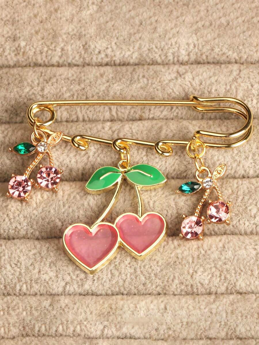 新款春夏风格精致心形樱桃胸针可爱甜美个性包包服装装饰配件衣领腰带固定别针连衣裙夹帽子披肩别针心形设计完美背包衬衫领针简约别致珠宝吊坠优雅装饰品或礼物 Y2K 感恩节 - 粉色 - 查看 1