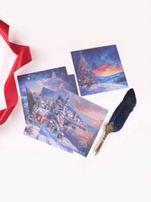 24 张/包创意圣诞图案宣传册材料纸，圣诞树和山川图案独特设计材料纸，可书写可折叠礼品包装装饰纸，送给朋友的圣诞礼物 - 彩色 - 查看 9