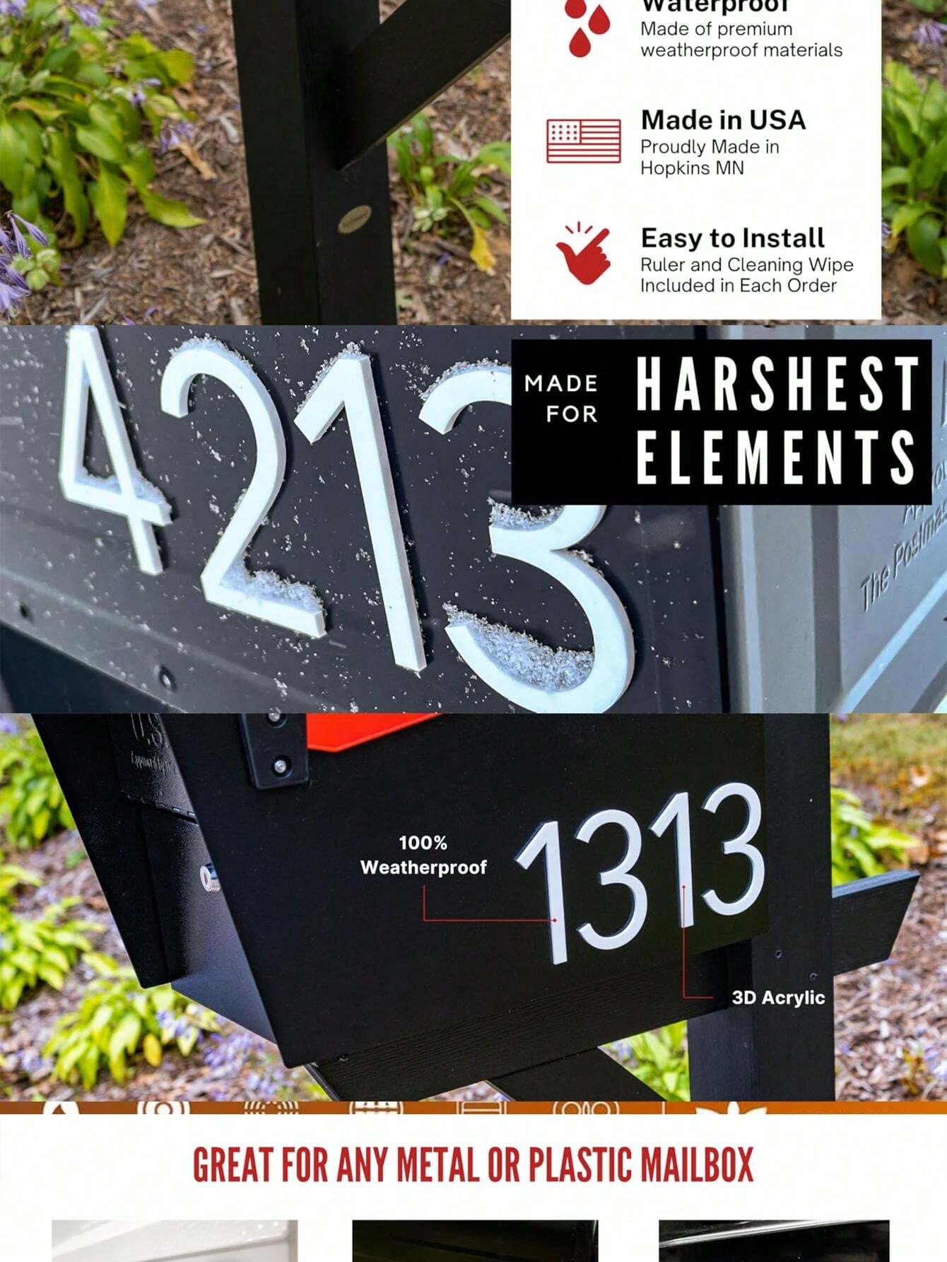 Premium Individual 3D Acrylic Mailbox Numbering Self Adhesive Long