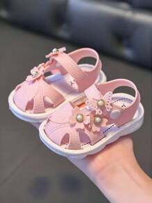 幼儿女童凉鞋，0-3岁宝宝包趾凉鞋，时尚软底婴儿学步鞋 - 粉色 - 查看 3