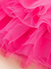 3pcs/Set Baby Girl Birthday Outfit, Embroidered Letter Bodysuit, Colorful Mesh Skirt, Headband, Photo Shoot Dress, Suitable For All Seasons - Hot Pink - View 7