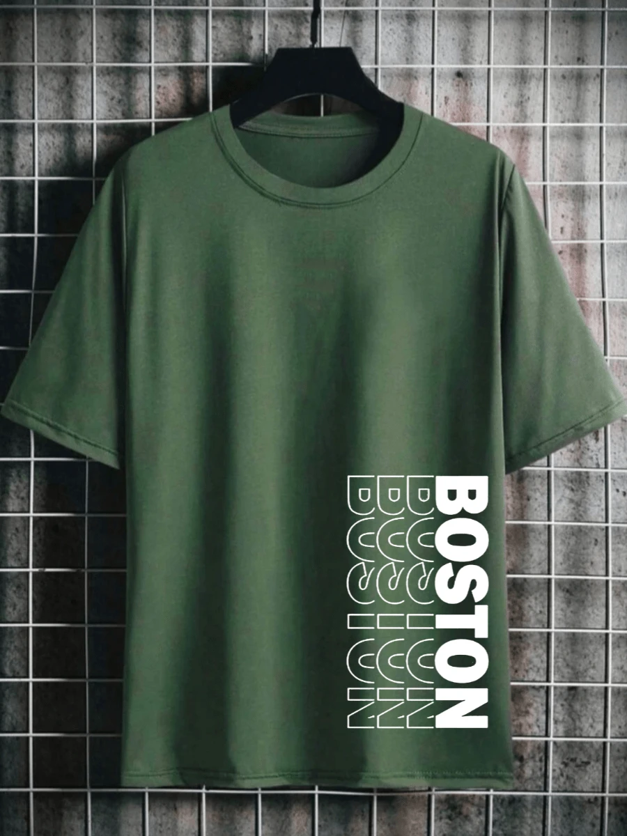 BOSTON Men's T-Shirt 100% Cotton New Release - 綠色 - 查看 1