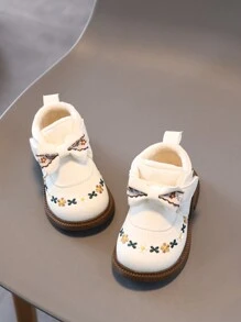 1 Pair Girls Bowknot PU Leather Embroidered Thermal Lined Warm Boots, Suitable For Autumn/Winter - Beige - View 3