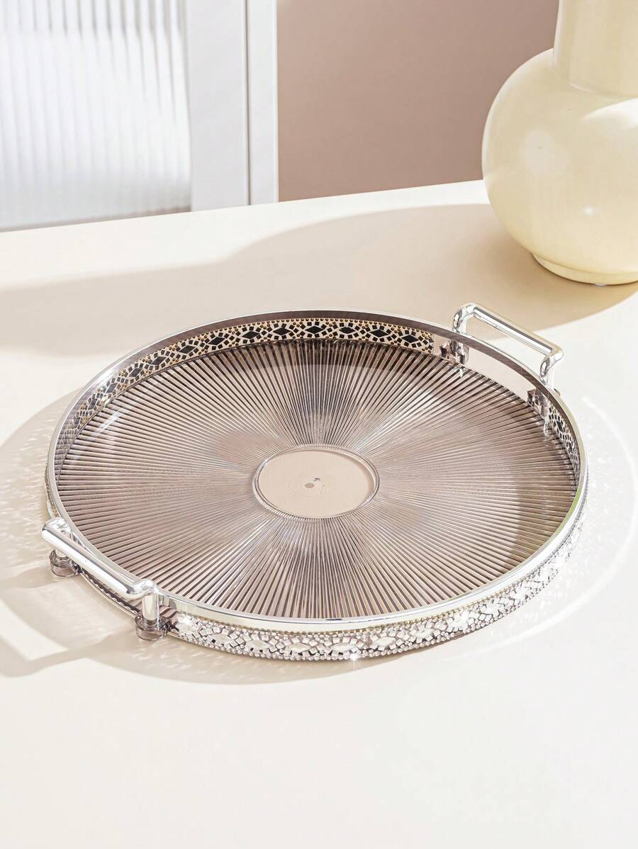 1 szt. Luksusowa taca ozdobiona kryształkami, kuchnia, prezent świąteczny - Szary - Zobacz 1