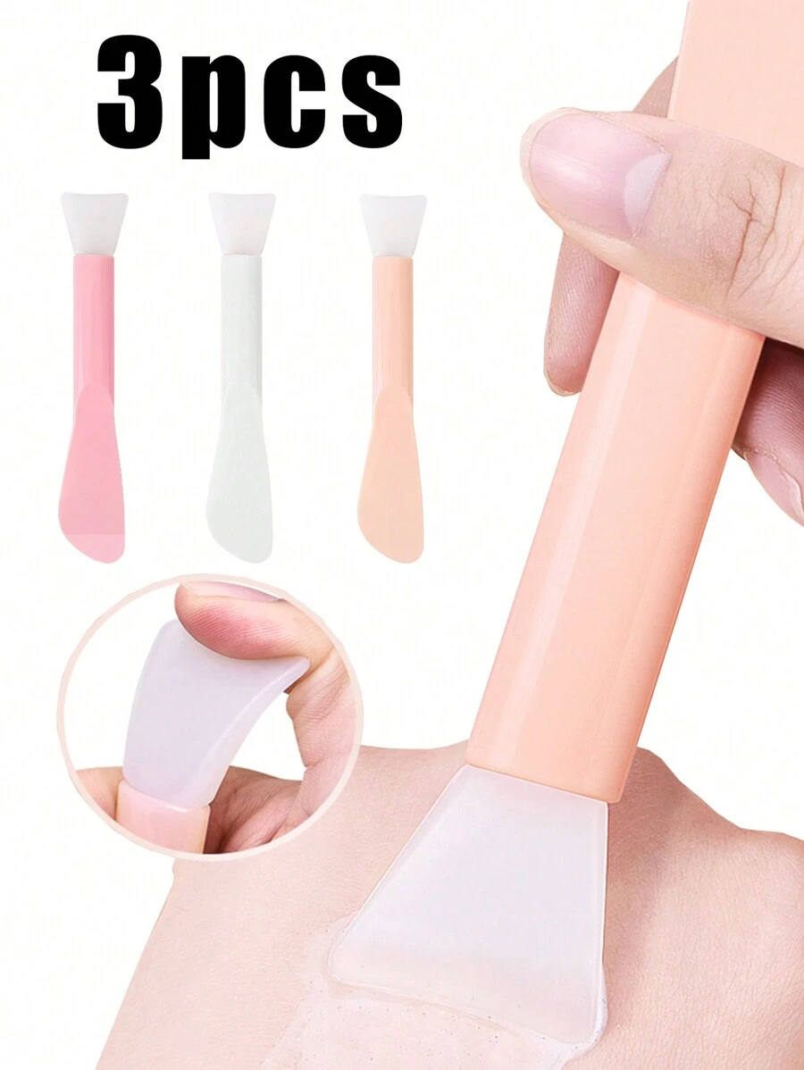 3 件装双面硅胶面膜刷，软头化妆刷，DIY 面膜刷，柔软护肤面部涂抹器，用于化妆和美容，易于清洁，美容工具，适合女性 - 彩色 - 查看 1
