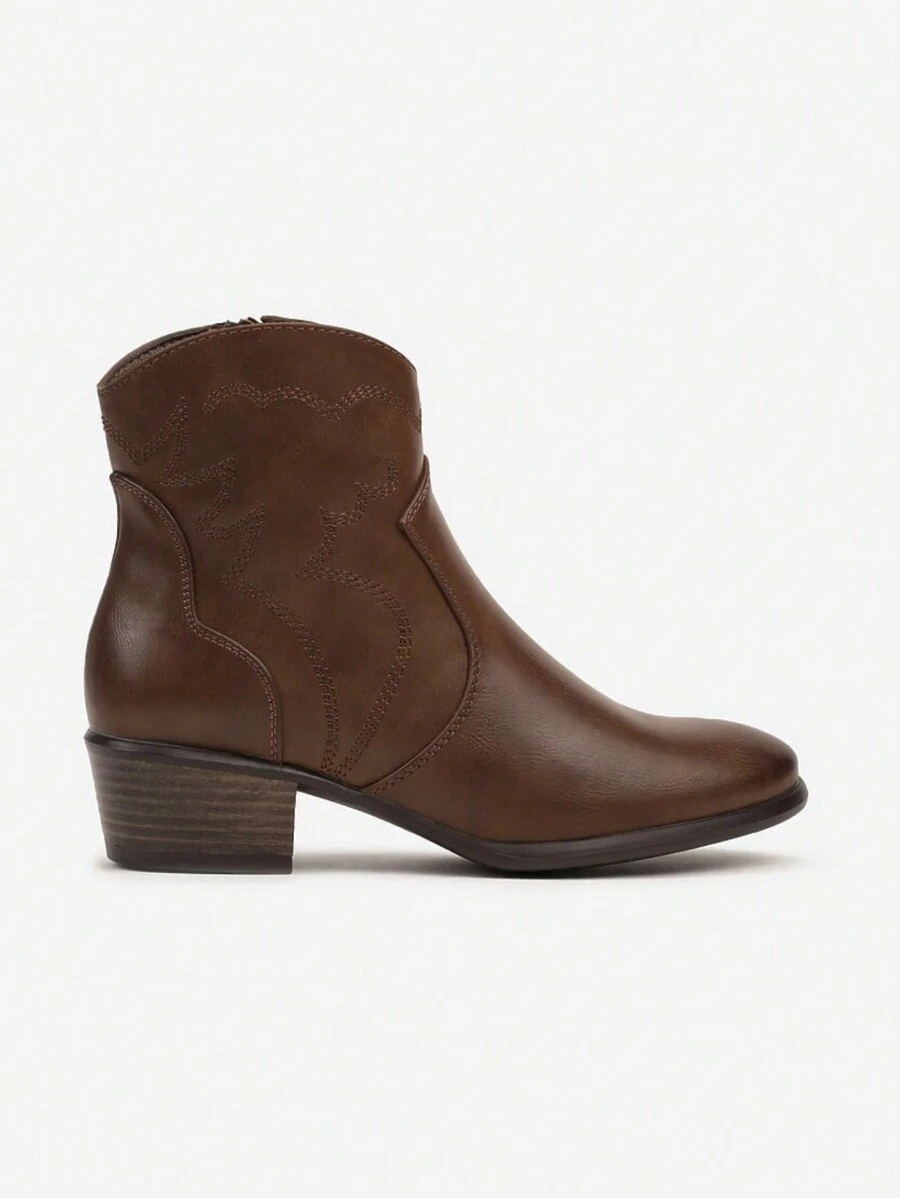 C&L.Fashion Plain Color Side Zipper Fashion Versatile Ankle Boots, Suitable For Autumn And Winter Wear - Coffee Brown - View 1