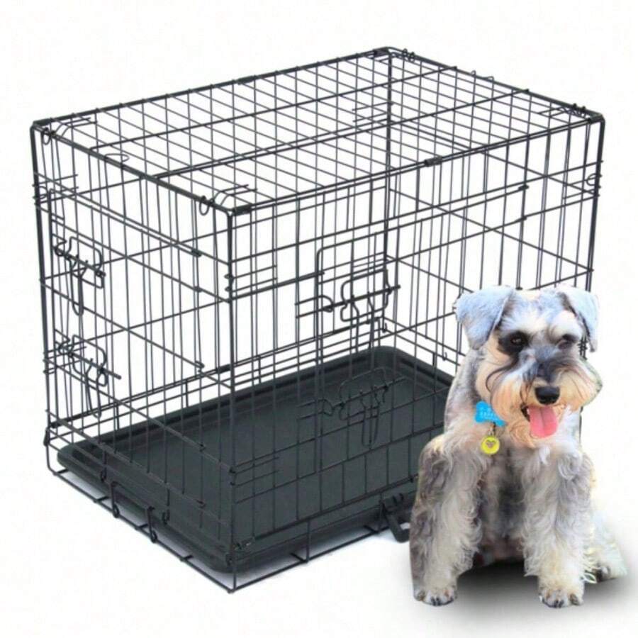 Small Dog Crate With Double Doors Enhanced Metal Foldable Pet Cage