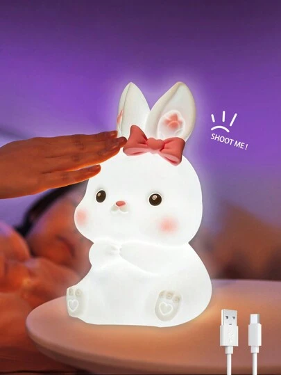 1pc Rabbit Silicone Lamp, USB Charging Cable, Rabbit Bed Touch Night Light, Suitable For Room Decor, Girls Birthday Gift