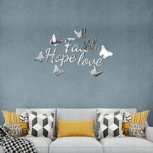 Faith Hope Love 亚克力自粘墙饰，适用于客厅、商业空间，无需钻孔 - 銀色 - 查看 1
