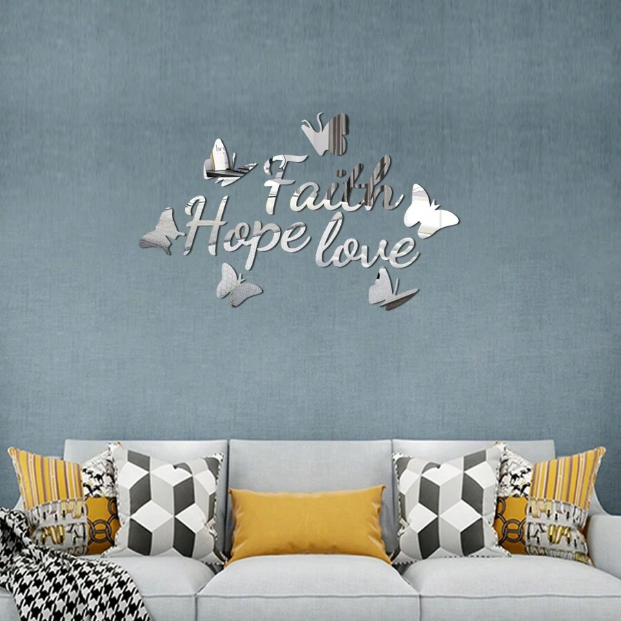 Faith Hope Love 亚克力自粘墙饰，适用于客厅、商业空间，无需钻孔 - 銀色 - 查看 1