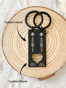 1 对定制音乐密码钥匙扣个性化雕刻音乐钥匙扣定制不锈钢心形长钥匙扣钥匙圈圣诞礼物、周年纪念礼物、情人节礼物、生日礼物、结婚礼物、最好的朋友礼物、家庭礼物情侣礼物 - 彩色 - 查看 2