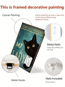 1 pieza Cuadro de pared de lienzo divertido para baño impresión de imagen de gato negro decoración de inodoro, su servilleta mi dama cartel teja sin marco arte de animales para decoración de baño