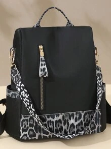 Balo chống trộm Color Block dành cho học sinh, phong cách đường phố - màu đen - Xem 1