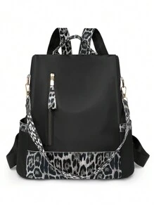 Balo chống trộm Color Block dành cho học sinh, phong cách đường phố - màu đen - Xem 2