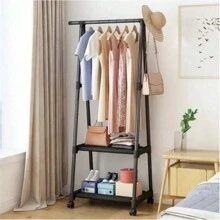 Bedroom Coat Rack Multi-Function Removable Clothes Rack For Hanging In Bedroom With Wheels Triangular Coat Rack - สีดำ - ดู 8