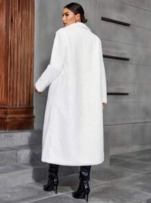 Women's Solid Color Lapel Collar Long Fluffy Coat For Autumn/Winter - White - View 2