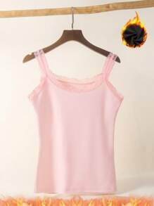 新款女式蕾丝边舒适甜美无袖背心，透气轻盈 - 粉色 - 查看 3