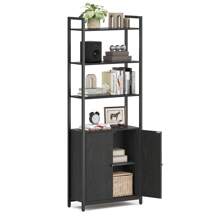 VASAGLE Bibliothèque Verticale à 6 Niveaux avec Porte, Structure en Métal, Étagères Réglables, 24 x 60 x 159,5 cm, pour Salon, Chambre, Noir Boisé et Noir d'Encre - Noir - Voir 3