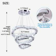 Winretro Modern Crystal 3 Heart Rings LED Chandelier Light Fixture Pendant Lighting Hanging Lamp For Living Room Dining Room Kitchen Bedroom (Heart Warm White Multicolor)