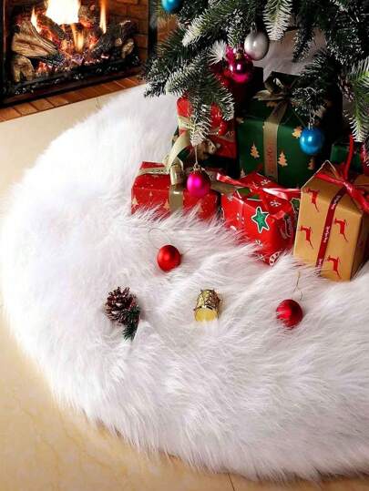 2.56ft Christmas Tree Skirt, Plush Snowflake Pattern, Luxury Plush Tree Decor, Holiday Romantic Decoration, Suitable For Christmas Party, Home, Market, Indoor & Outdoor Decor