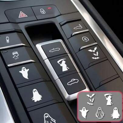 5pcs Halloween Blank Car Button Stickers, Mini Ghost Stickers, Bat Stickers, Car Accessories, Dashboard Button Stickers