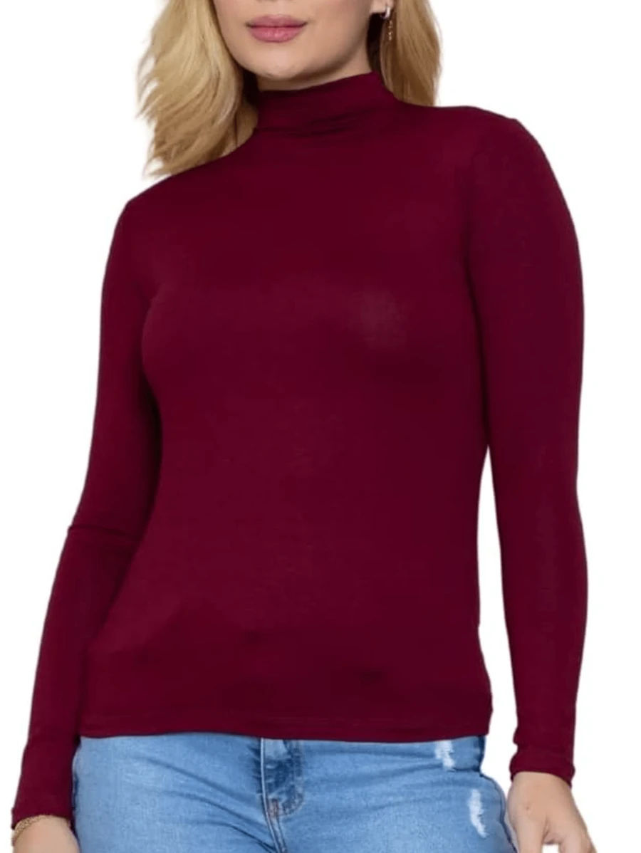 Basic Visco Lycra Turtleneck Second Skin Top - Gỗ đỏ - Xem 1