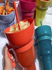 1 pieza Cubeta para palomitas, vaso con pajita para bebidas y jugo, vaso con pajita creativo de cine para pareja con palomitas - Multicolor - Ver 8