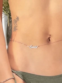 1pc Gold Gold Silver Rose Gold Personalized Name Belly Chain, Custom Women's Waist Chain, Stylish Stainless Steel Bohemian Beach Jewelry, Casual & Sexy Glamour Women's Waist Chain Body Chain Suitable For Summer Parties, Girlfriend's Birthday Gift Thanksgiving Christmas (Custom Remarks In English Only)