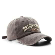 1Piece Men BROOKLYN Letter Embroidered Wash Baseball Cap Outdoor Adjustable Sunscreen Leisure Hat Spring Autumn Travel Tourism Beach Vacation